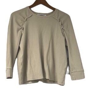 Jay Basics Woman's L Beige 3/4 sleeve waffle knit ruffle casual top neutral fun
